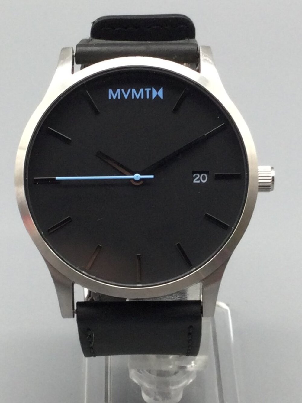 MVMT Classic Watch Men 45mm Silver Tone Black Dial Date Leather New battery